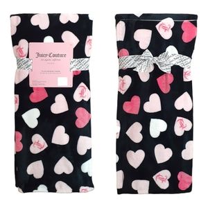New! Juicy Couture Hearts Plush Throw Blanket